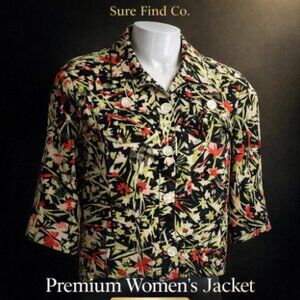 CJ Banks Multicolor Floral Print Linen Lightweight Jacket Oversized Button W SM
